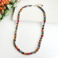 Kantha Dotted Square long Necklace